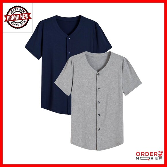 Other - Men's Bamboo Viscose Pajama Shirt 2 Pack, Relaxed Fit, Short Sleeve